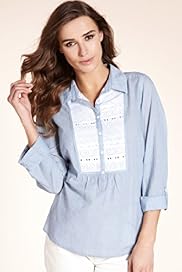 Indigo Collection Pure Cotton Lace Bib Woven Shirt