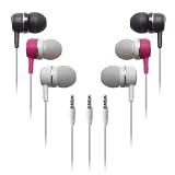 Set of 3 In-ear Stereo Headphones with Soft Buds, Black, Pink and White. Universal 3.5mm Fits all iPods and MP3 Players