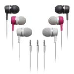 Set of 3 In-ear Stereo Headphones with Soft Buds, Black, Pink and White. Universal 3.5mm Fits all iPods and MP3 Players
