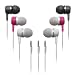 Set of 3 In-ear Stereo Headphones with Soft Buds, Black, Pink and White. Universal 3.5mm Fits all iP