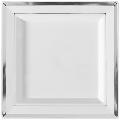 Square Splendor Trim Square Dessert Plate, 7.25-Inch, White and Silver, Pack of 120
