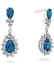 Genuine London Blue Topaz 14kt White Gold Dangle Drop Earrings