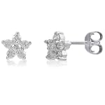 Sterling Silver 925 Round Cubic Zirconia CZ Star Stud Earrings