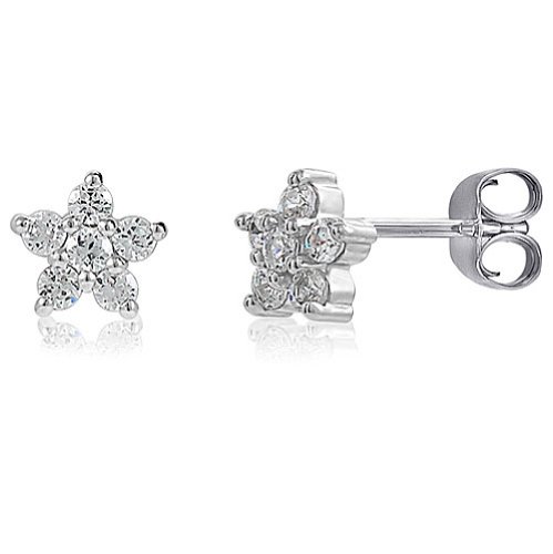 Sterling Silver 925 Round Cubic Zirconia CZ Star Stud Earrings