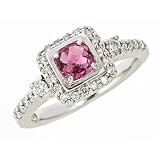 41oowxdPteL. SL160  1.20ct Pink Tourmaline and Diamond Engagement Ring Vintage Style 14 K White Gold