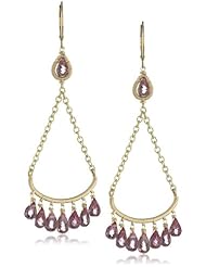 Dana Kellin Hand -Stitched Trapeze with Pink Briolette and Chain Detail Drop Earrings