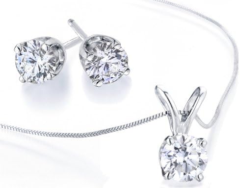 Diamond Solitaire Necklace & Diamond Stud Earrings Set 1/2 Carat (ctw) in 14K White Gold