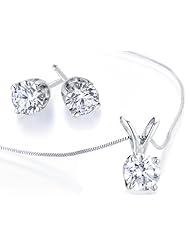 Diamond Solitaire Necklace & Diamond Stud Earrings Set 1/2 Carat (ctw) in 14K Gold