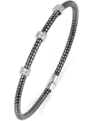 Sterling Silver & Cz Black Rhodium Plated Bangle