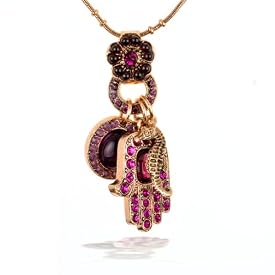 Amaro Jewelry, Necklace - Hamsa Amulet in Copper and Amathyst Tones #C538GAM AMK ONK