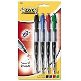 ~:~ BIC CORPORATION ~:~ Z4+ Stick Roller Ball Pen, TRS Brl, BLK/BE/GN/RD Ink, Fine, 0.70 mm 4/pk