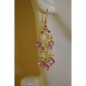 Saka's Gold Toned Acrylic Beads Chandelier Earrings