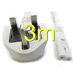Power Cord UK Plug to Figure 8 Fig of 8 Lead Cable C7 3m White
