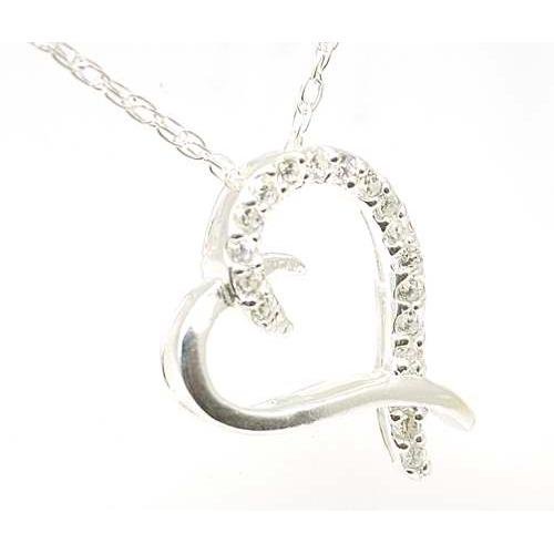 Sterling Silver Cross Over Heart Pendant With CZs on an 18 Chain by The Olivia Collection