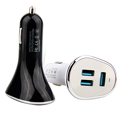 Oenbopo Universal Mini Bullet 6.3A 3-Port USB 3.0 Car Charger Power Adapter High Speed for Iphone6s 6plus Samsung Note5 4 3 S6 S5 Cellphone Tablets IPad Pro Ipad Mini4 (New Black)