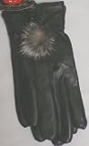 Genuine Black Leather and Microfiber Lined Very Soft Warm and Ladies Gloves with Tuft Mink Fur Size Medium