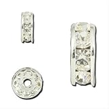 Package of 100 5mm Silver Plated Clear Rhinestone Rondelle Spacer Beads