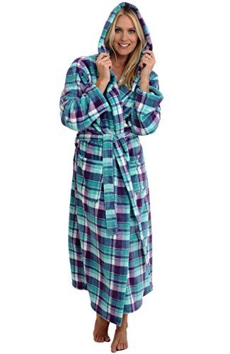 Del Rossa Women's Fleece Full Length Hooded Bathrobe Robe