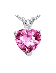 Tommaso Design (tm) 8mm Heart Created Pink Sapphire and Genuine Diamond Pend