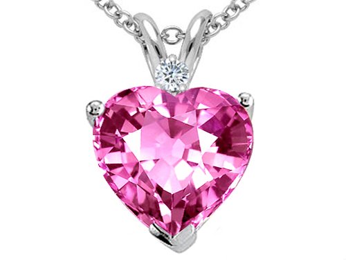 203 cttw 14K White Gold Lab Created Heart Pink Sapphire and Genuine Diamond Pend - 14kt White Gold