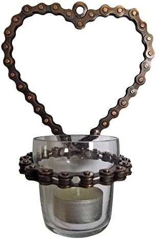 RECYCLED HANDMADE BICYCLE CHAIN FAIR TRADE HEART WALL TEA LIGHT HOLDER 19CMX14CM