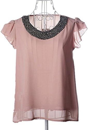 Krralinlin Collar Ruffle Bead Shoulder Embellished Women's T-Shirts Tops Blouse