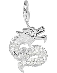 SilberDream Charm dragon with white Zirkonia 925 Sterling Silver Charms Pendant with Lobster Clasp for Charms Bracelet, Necklace or Charms Carrier FC220W