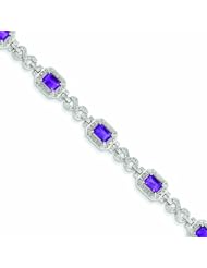 Genuine .925 Sterling Silver Diamond & Amethyst Bracelet 10.7 Grams . 100% Satisfaction Guaranteed.
