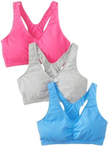 Fruit of the Loom Women's 3 pack Shirred Front Racerback, Wave Blue/Pink/Heather Grey, Size 34