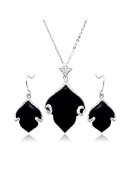 Nickel Free Sterling Silver Necklace & Earring Sets Onyx CZ Leaf Set Pendant Length: 1.75 Inches (With Bail) Width: 1Inch Earring Length: 0.75 Inch Width: 0.6 Inch Adjustable Chain Included