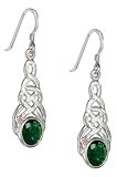 Sterling Silver Celtic Knot Earrings with Green Cubic Zirconia Oval.