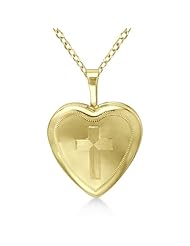 Cross Engraved Heart Shaped Pendant Necklace And Locket For Women With 14K Yellow Gold Vermile
