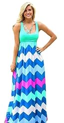 Chevron Print Summer Sleeveless Full Length Polyester Maxi Dress 