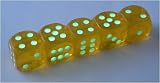 Set of 5 Dice 16mm Glow in the Dark Spots - Yellow