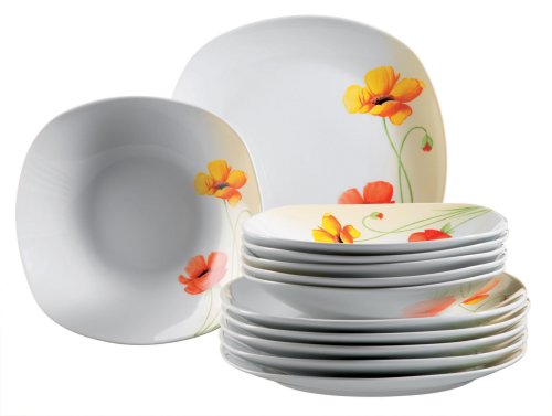 Domestic 920840 Papavero Porzellan Tafelservice 12-teilig mit je 6 Teller tief und flach