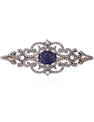 18kt Gold Diamond Pave Blue & White Sapphire Carved Palm Bracelet Silver Designer Jewelry