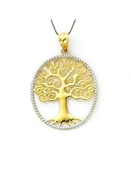 14K Gold Tree of Life Necklace Pendant with Box Chain