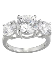 Platinum Plated Sterling Silver Round Simulated Diamond Yesterday, Today, Tomorrow 3-Stone Ring