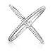Unique royal jewelry 925 Sterling Silver Crisscross X Ring Micro Pave Cubic Zirconia Platinum Plated Long Ring.