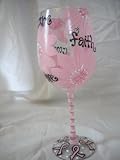 "COURAGE" Wine Glasses for Pink Ribbon Cancer
