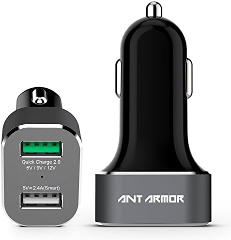 Ant Armor Dual USB Port Car Charger with Quick Charge 2.0 Technology and Micro-USB Cable for iPhone, Samsung Galaxy, S7/S6/Edge, LG G5, Nexus 6
