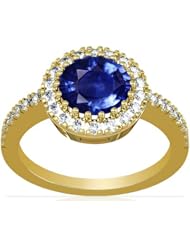 14K Yellow Gold Round Cut Blue Sapphire Ring With Sidestones (GIA Certificate)