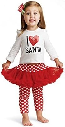 Baby Kids Girls "I Love Santa" Top & Polka Dots Tutu Legging 2-pc Holiday Set