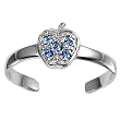 Sterling Silver Fashion Toe Ring - Apple with Blue Sapphire CZ - 2mm Band Width