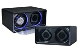 Black Leatherette 2 Watch Winder With Blue LED Lights With 4 Program Settings.