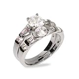 Eve's Addiction Sparkling Brilliant Cut CZ Double Band Engagement Set
