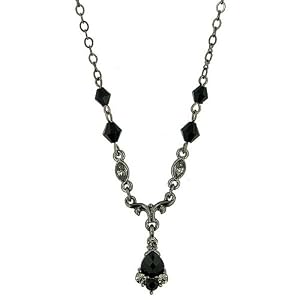 Vintage Black-Diamond Crystal Drop Necklace