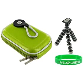 Hard Carrying Case (Candy Green) and Premium Tripod for JVC PICSIO GC-FM1AUS HD Camcorder Purple