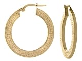 14K Yellow Gold Textured Greek Key Hoop Earrings
