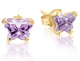 Baby Alexandrite Cubic Zirconia (CZ) Butterfly Stud Earrings in 10K Yellow Gold
